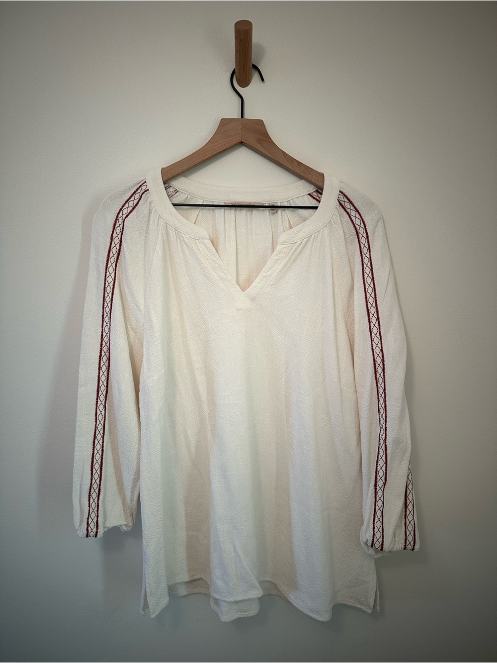 Women’s Soft Surroundings Embroidered Linen Blend Peasant Boho Tunic Top